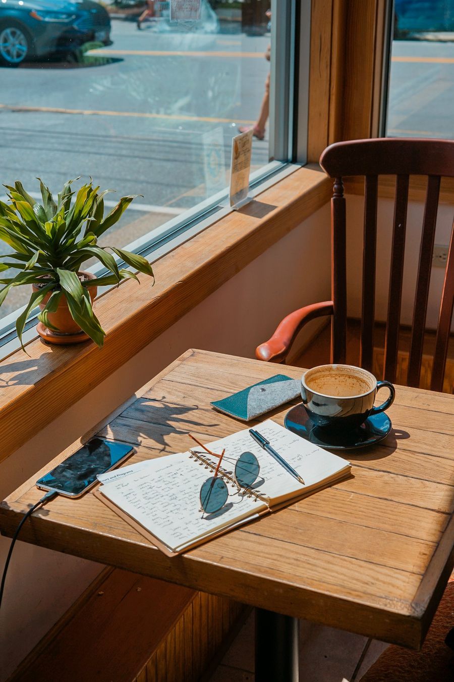 Coffee by a sunny window seat